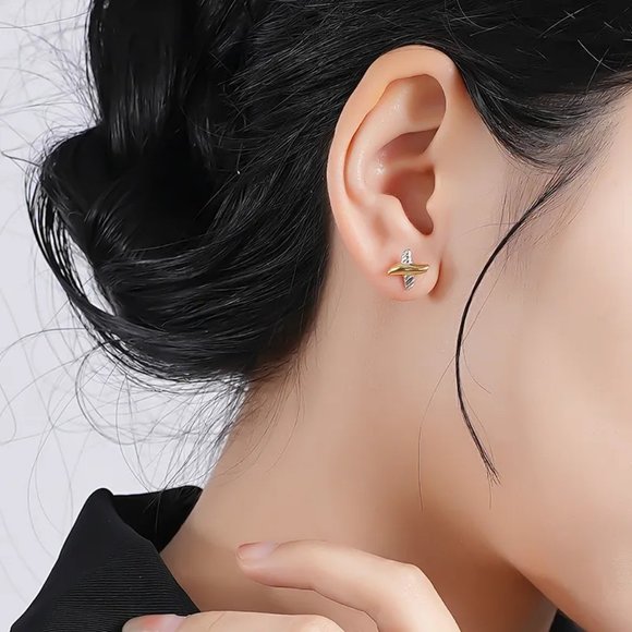 18k Yellow Gold Plated over 925 Sterling Silver Small Stud "X" Earrings - Picture 2 of 4